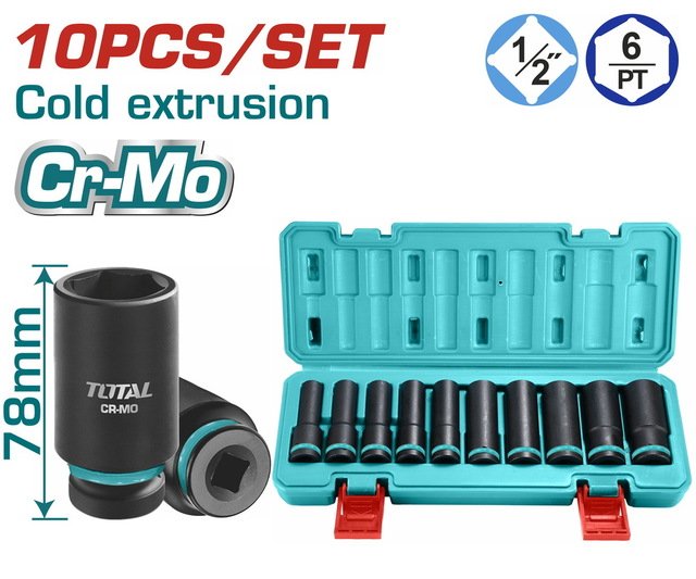 10 Pcs 1/2" deep impact socket set