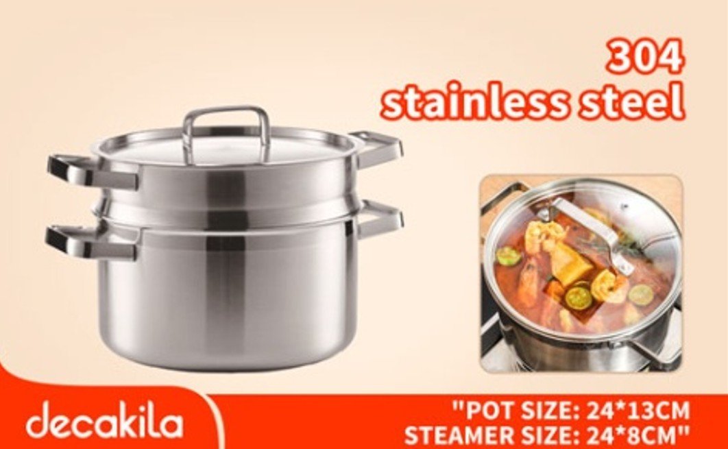 Stainless steel casserole with steamer