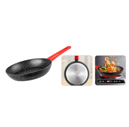 Poêle Decakila 24 cm Granit – Fond Induction et Manche Rouge